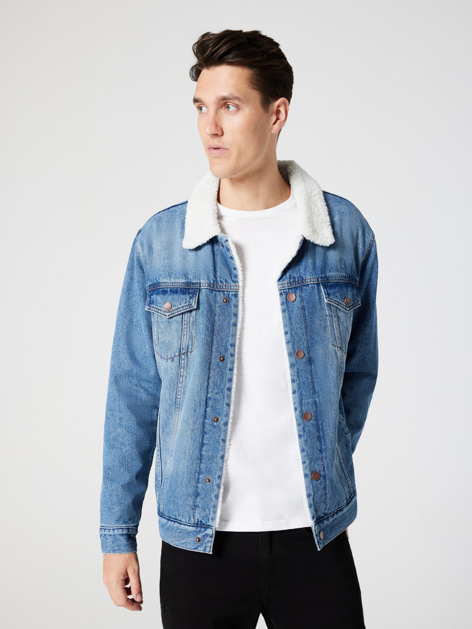 Light denim new arrivals sherpa jacket