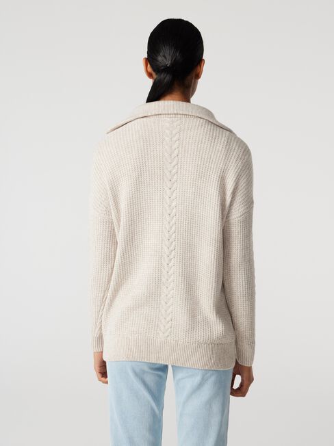 Emily Zip Front Pullover, Bone, hi-res