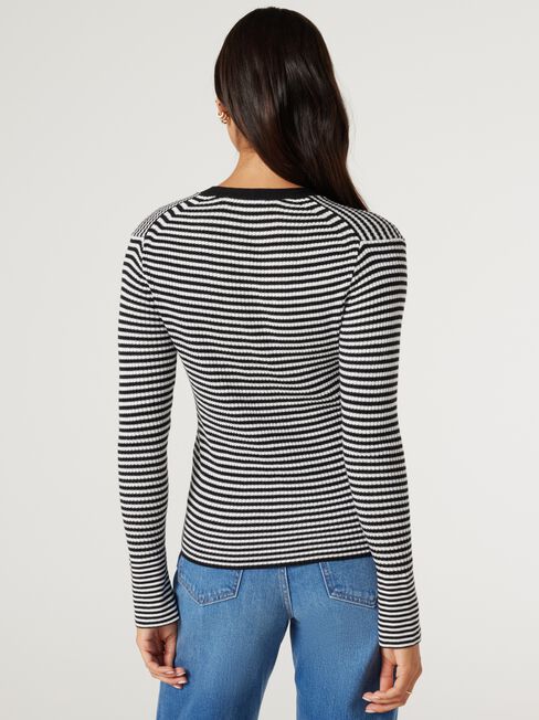 Isla Fine Gauge Cardigan, Black Stripe, hi-res