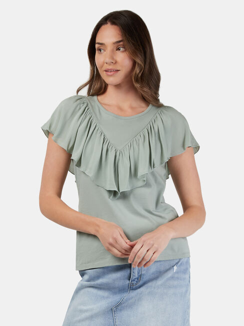 Fleur Frill Top, Green, hi-res
