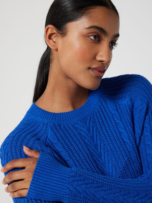 Lawrence Raglan Cable Knit, Blue, hi-res