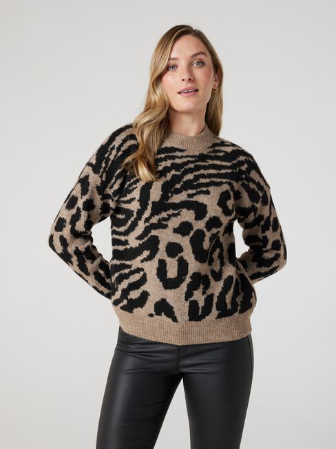 Eugenie Animal Knit Pullover, Leopard, hi-res