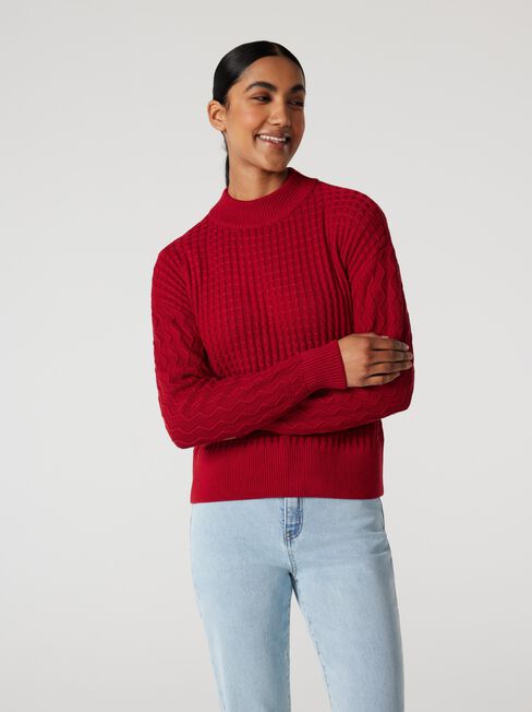 Scarlett Hatch Stitch Pullover, Berry, hi-res