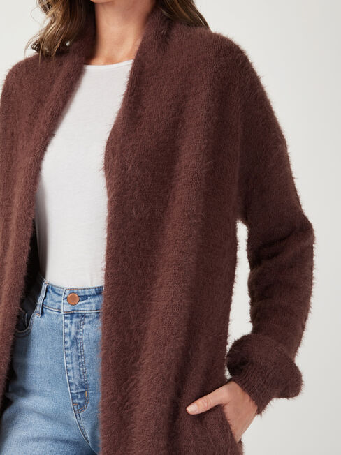 Faye Fluffy Soft Cardi, Brown, hi-res