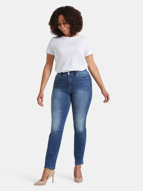 Tummy Trimmer Slim Straight jeans Mid Sapphire, Mid Indigo, hi-res