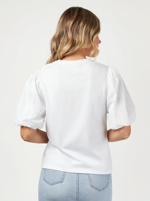 Charlie Cotton Puff Sleeve Top, White, hi-res