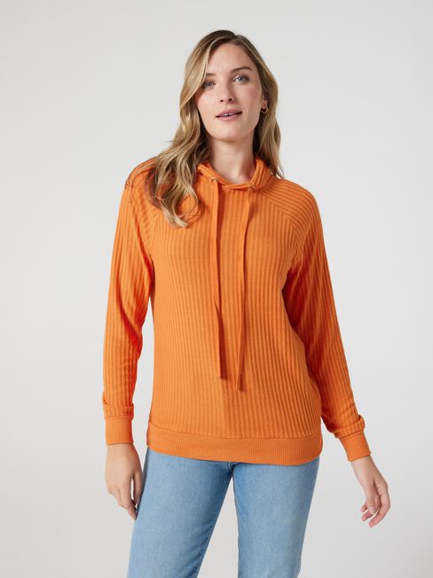 Khloe Rib Hoodie, Orange, hi-res