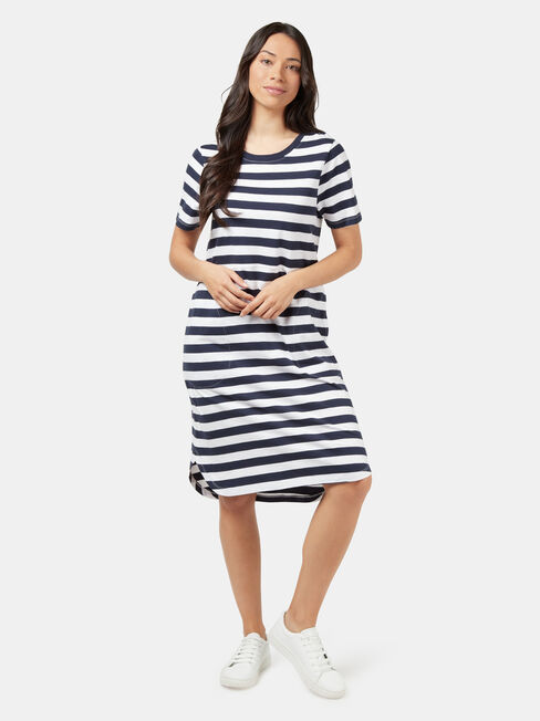 Macy Curved Hem Jersey Dress, Blue Stripe, hi-res