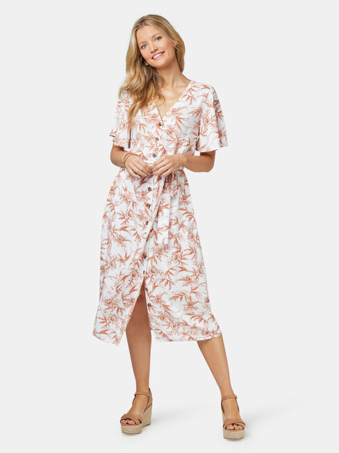 Veronica Button Thru Dress, White, hi-res