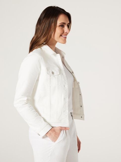 Classic Stretch Denim Jacket, White, hi-res