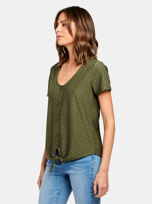 Lacey Lace Tee, Green, hi-res