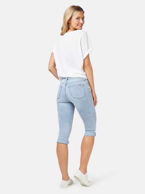 Mid Waisted Pedal Pusher Jeans Faded Blue, Light Indigo, hi-res