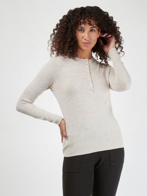 Jenny Fine Knit Henley, White, hi-res