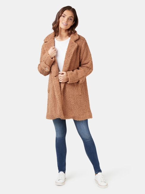Kyra Longline Teddy Jacket, Brown, hi-res