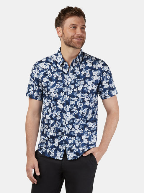 Campbell Short Sleeve Print Shirt, Blue, hi-res
