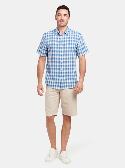 Trent Short Sleeve Check Shirt, White, hi-res