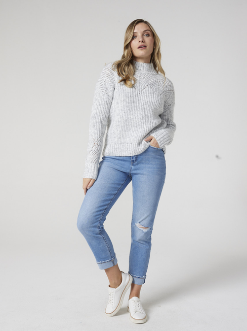 Charlie Pointelle Knit, Grey Marle, hi-res