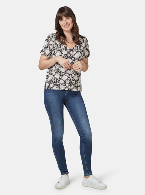 Maddie Button Front Formal Tee, Floral, hi-res