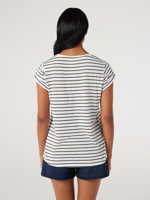 Essential Slub Pocket Tee, White/Thyme Stripe, hi-res