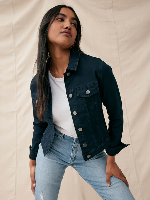 Classic Stretch Denim Jacket, Blue, hi-res