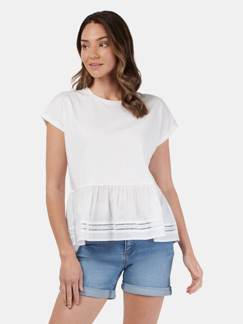 Sarah Peplum Tee, White, hi-res