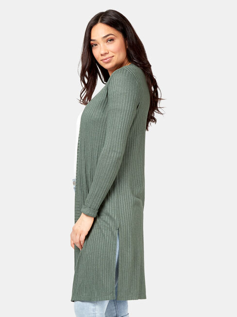 Lainie Rib Longline Cardigan, Green, hi-res