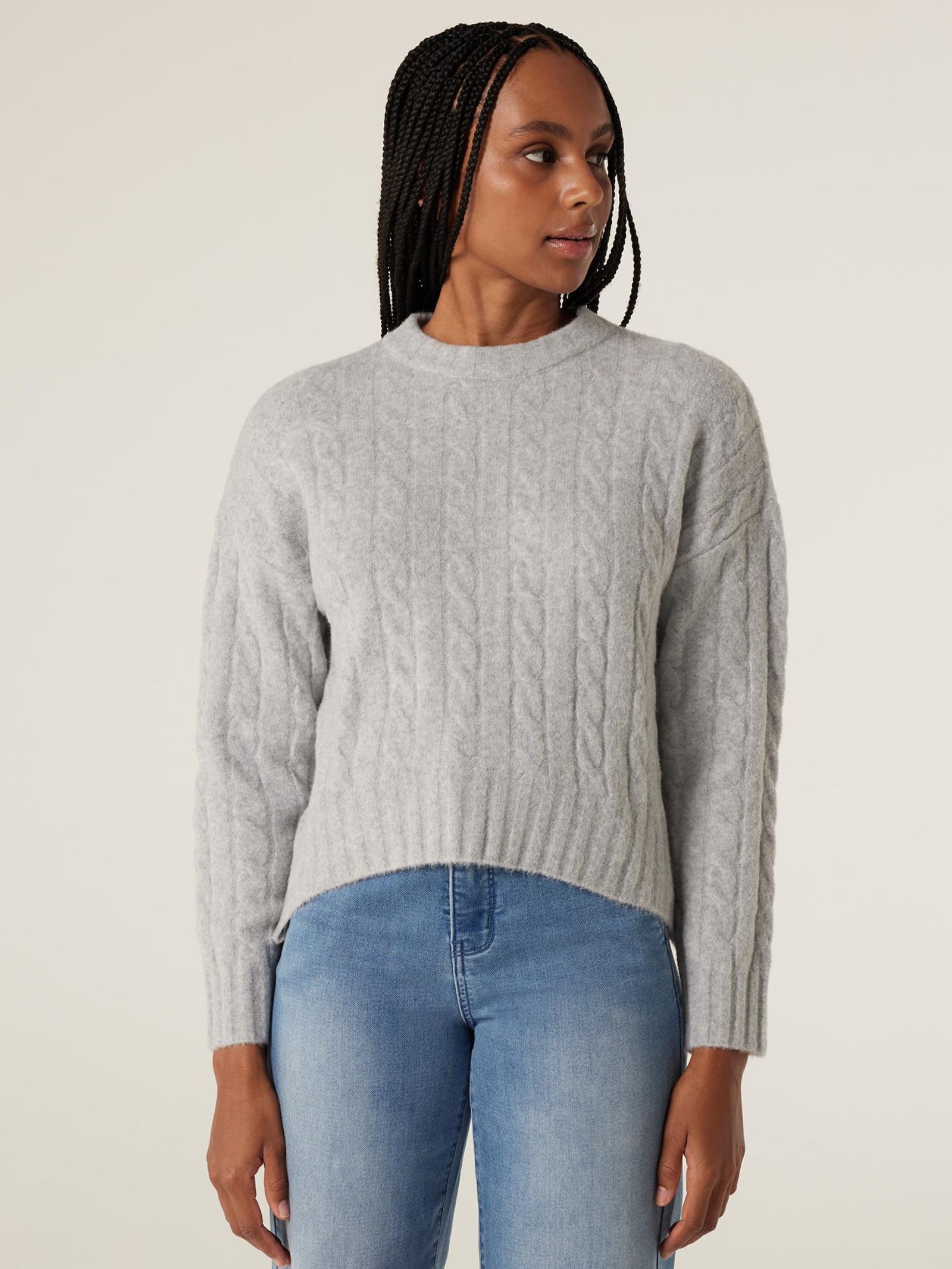 Grey cable sweater shop