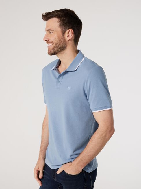 Nash Tipped Short Sleeve Polo, Faded Blue, hi-res