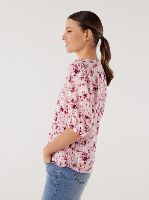 Carla Puff Sleeve Top, Floral, hi-res