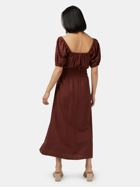 Natalia Shirred Waist Dress, Brown, hi-res
