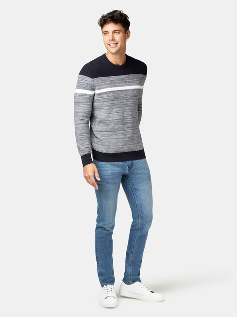 Grant Block Stripe Crew Knit, Blue, hi-res