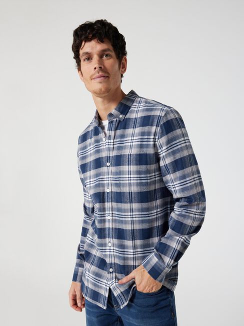 LS Emerson Brushed Check Shirt, Navy Multi, hi-res