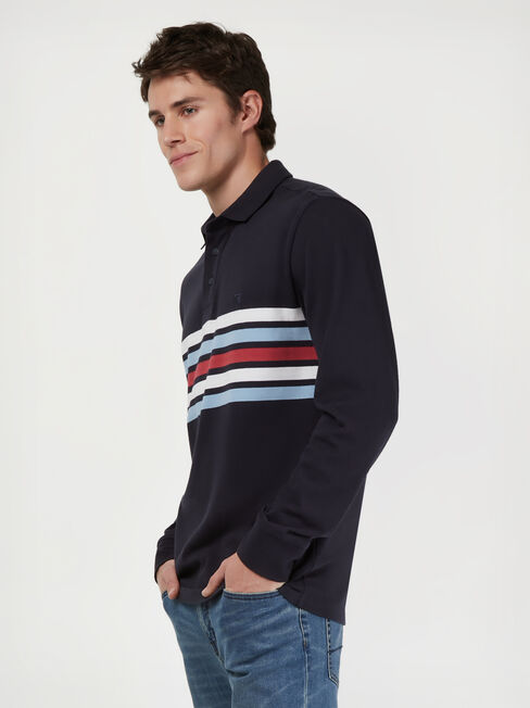 LS Adair Panel Stripe Rugby Polo, Blue, hi-res