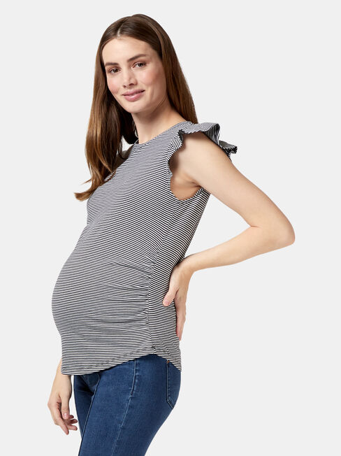 Tracey Maternity Frilled Sleeve Tee, Black, hi-res