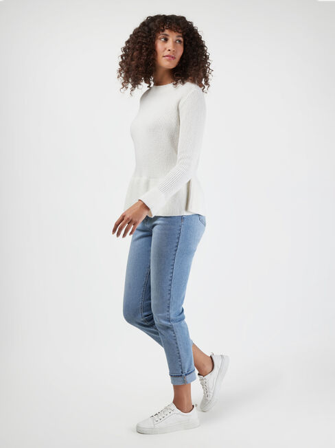 Addison Peplum Knit, White, hi-res