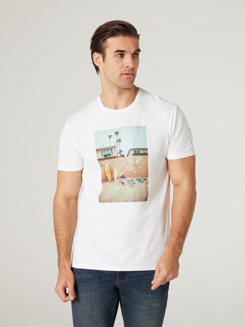 SS Archer Print Crew Tee, White, hi-res