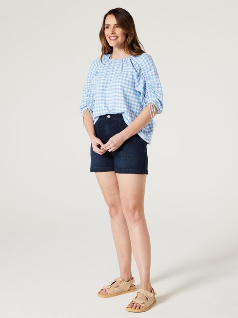 Delanie Ruched Top, Blue Gingham, hi-res