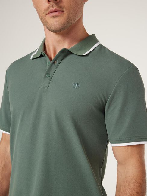 Nash Tipped Short Sleeve Polo, Moss, hi-res