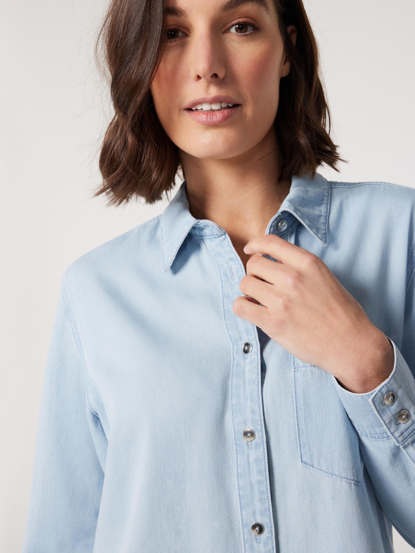 Light denim shirt womens best sale
