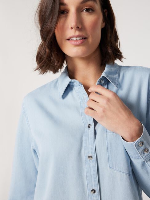 Mia Essential Denim Shirt, Blue, hi-res