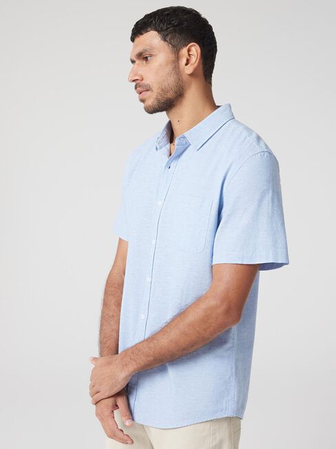 Wolf Textured Short Sleeve Shirt, Sky, hi-res