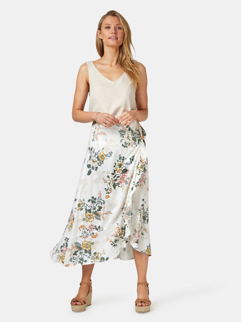 Chloe Midi Wrap Skirt, White, hi-res
