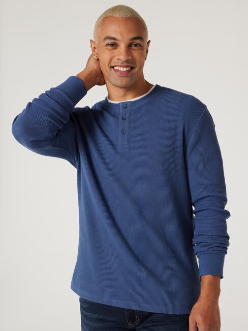 LS Sullivan Waffle Henley Top, Blue, hi-res