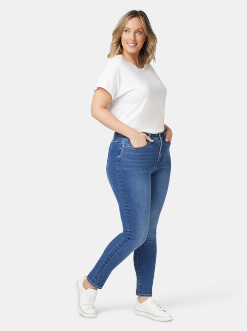 Ellie Curve Embracer High Waisted Skinny 7/8 Jeans Bright Indigo, Mid Indigo, hi-res