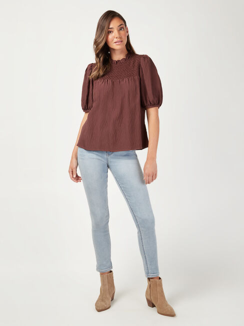 Francesca Puff Sleeve Top, Brown, hi-res