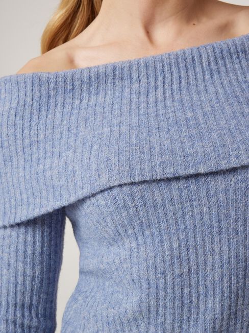 Buy Ophelia Off Shoulder Knit - blue Online | Jeanswest