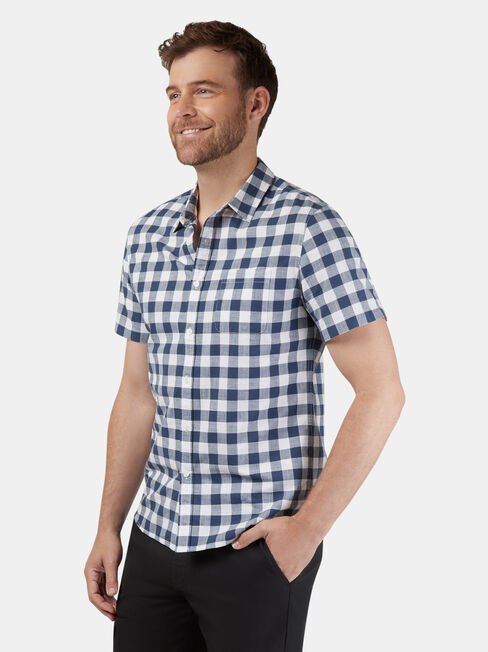 Winston Short Sleeve Check Shirt, Blue, hi-res