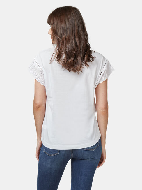 Beth Broderie Trim Tee, White, hi-res