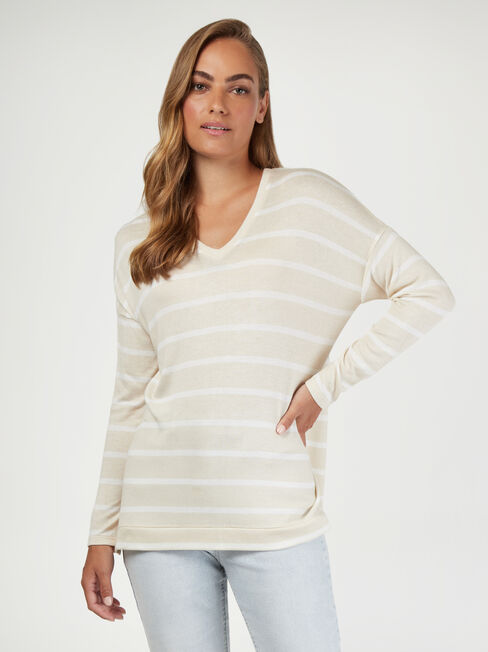 Vivienne V-neck Soft Touch Pullover, White, hi-res
