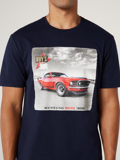 SS Ford Mustang Boss 302 Print Crew Tee, Blue, hi-res